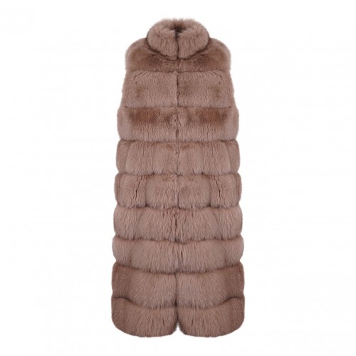 Light Brown Fox Fur Long Vest with High Collar