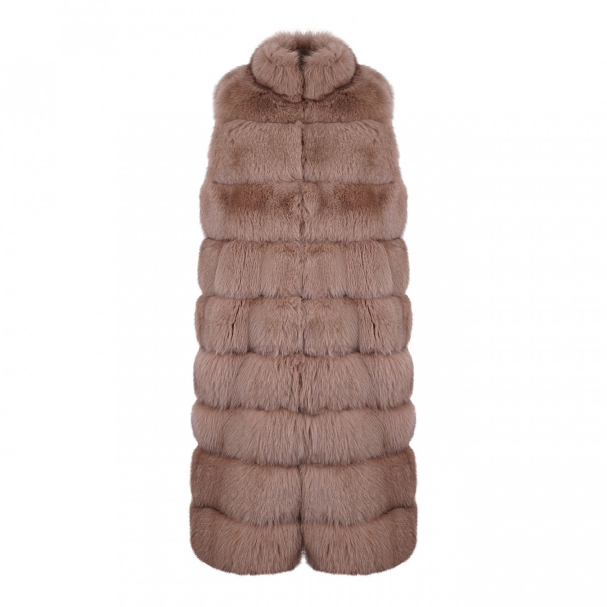 Light Brown Fox Fur Long Vest with High Collar