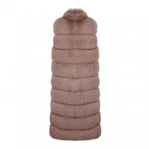 Light Brown Fox Fur Long Vest with High Collar 2