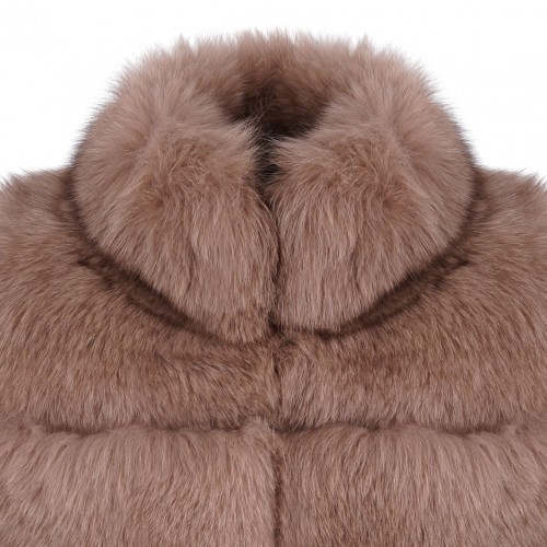 Light Brown Fox Fur Long Vest with High Collar