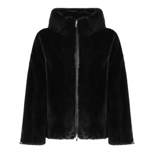 Black Mink Fur Coat with Hood