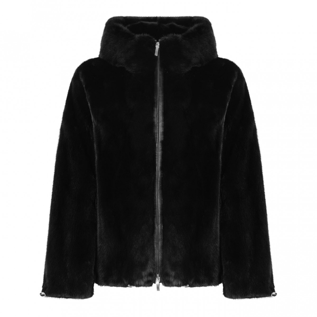 Black Mink Fur Coat with Hood