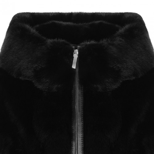Black Mink Fur Coat with Hood