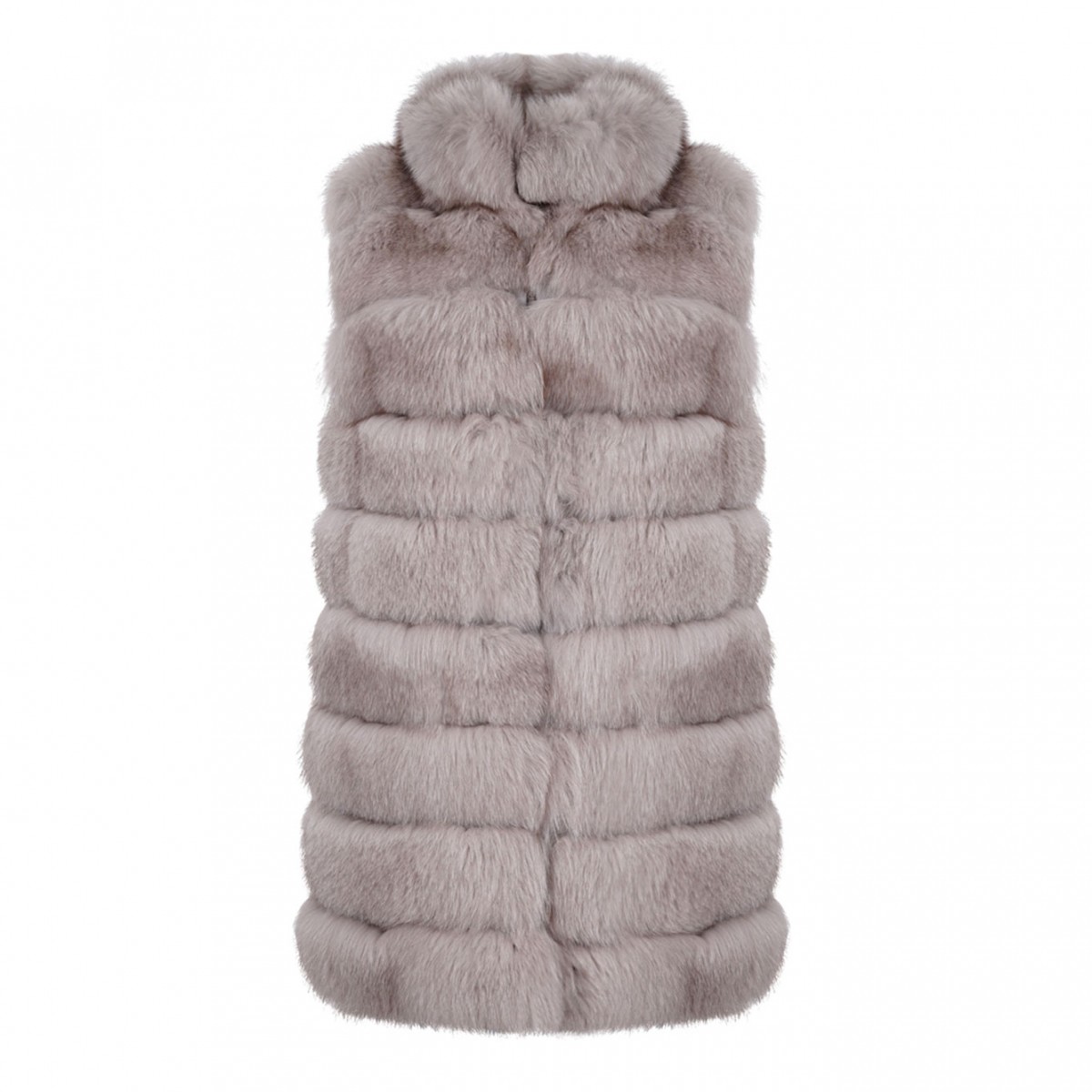 Light Grey Fox Fur Midi Vest with High Collar