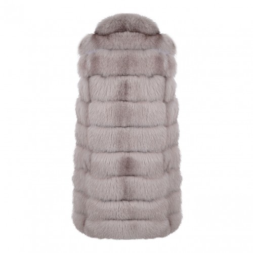 Light Grey Fox Fur Midi Vest with High Collar 2