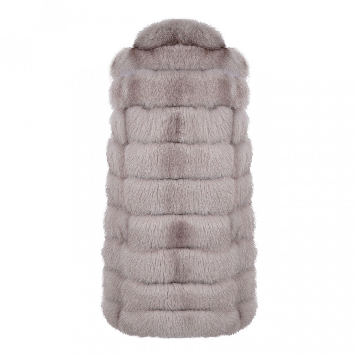 Light Grey Fox Fur Midi Vest with High Collar