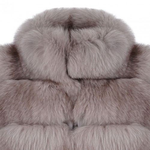 Light Grey Fox Fur Midi Vest with High Collar