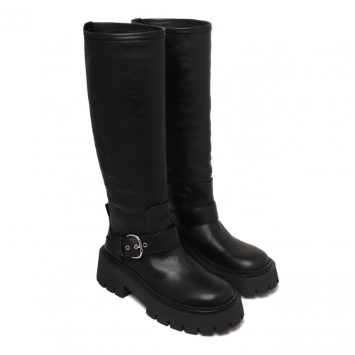 Black Buckle-Fastening Knee-High Boots 2