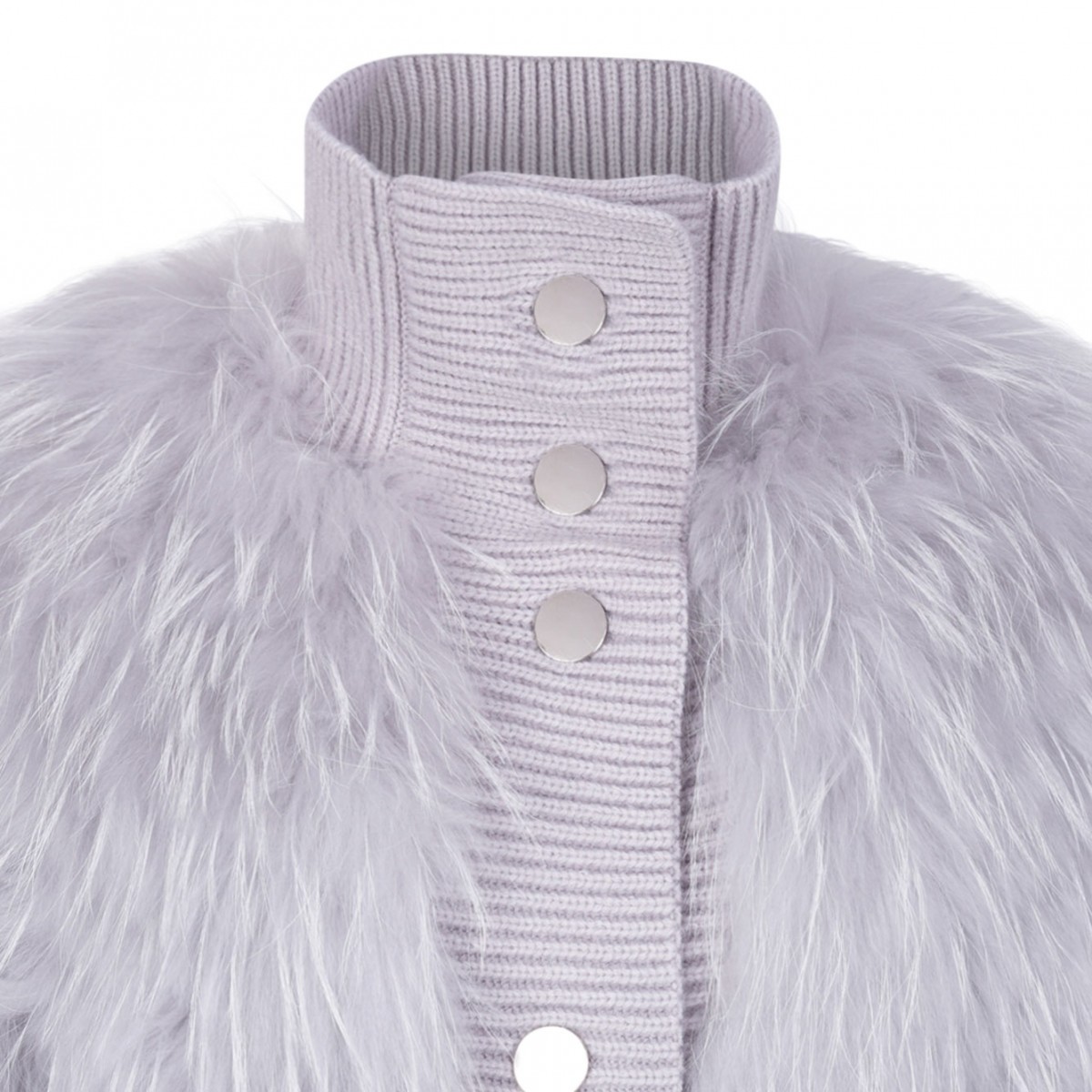 Light Grey Raccoon Fur Bomber Jacket with High Collar