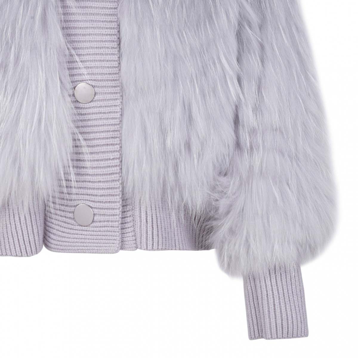 Light Grey Raccoon Fur Bomber Jacket with High Collar