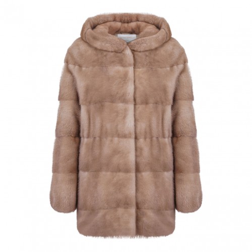 Beige Mink Fur Coat with Hood