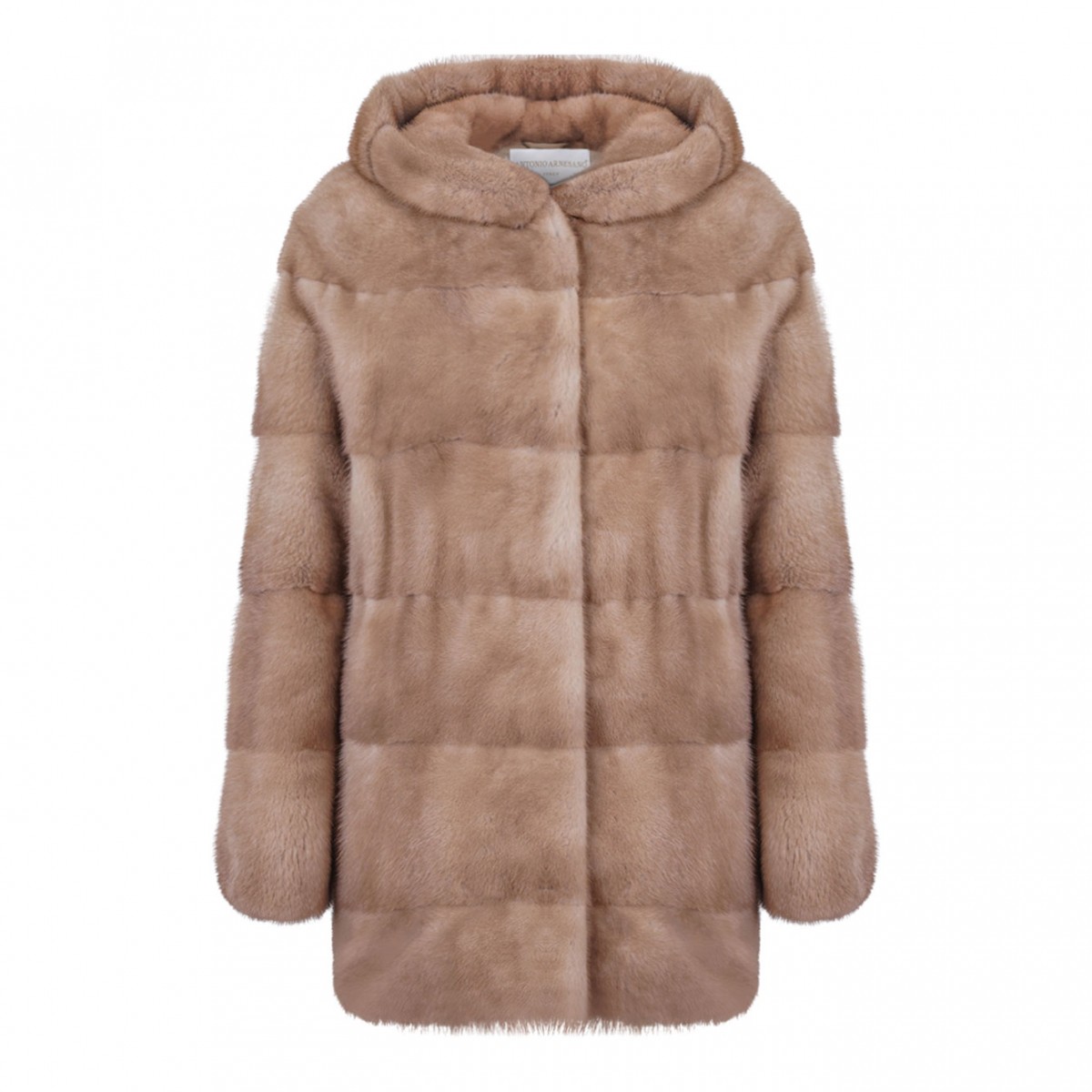 Beige Mink Fur Coat with Hood