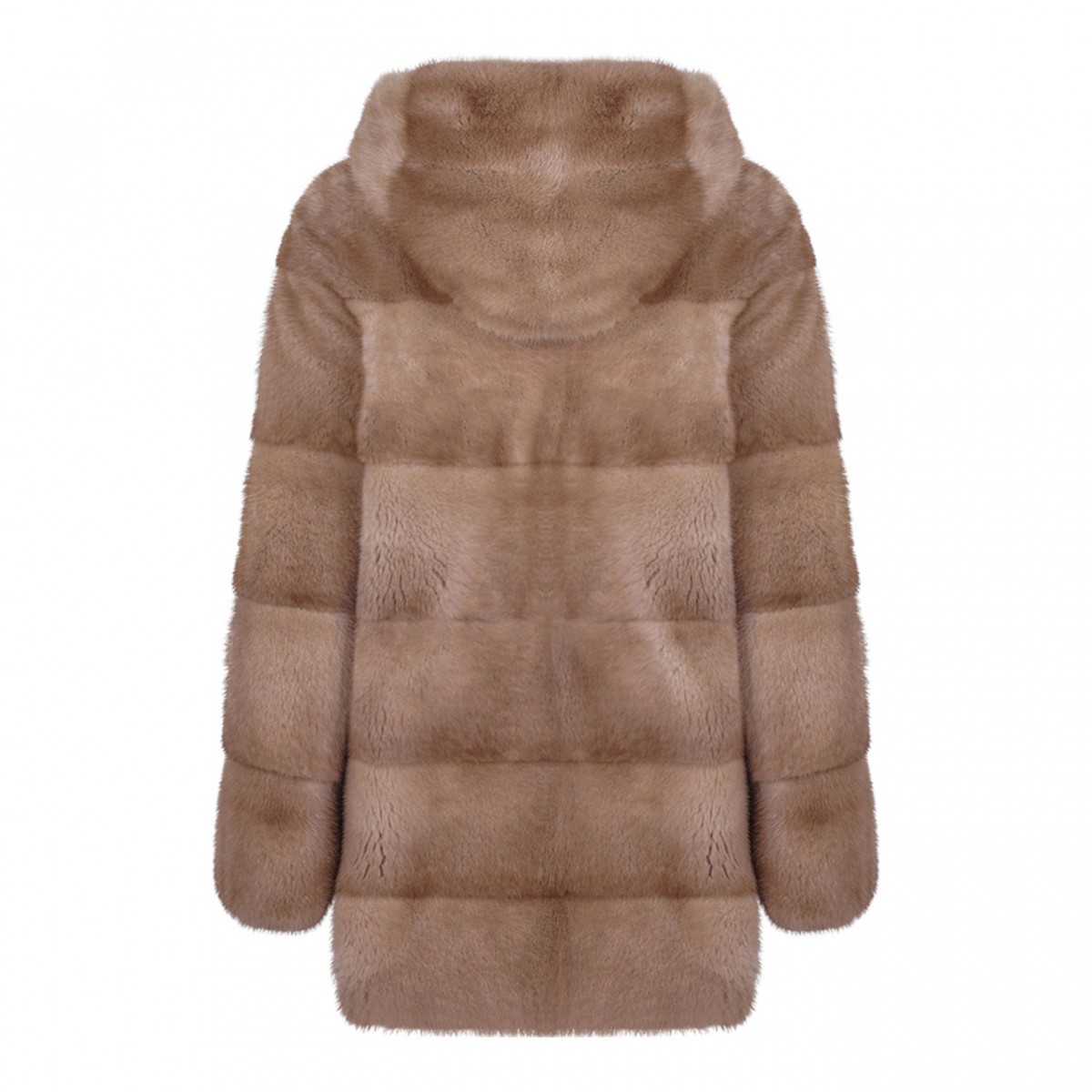 Beige Mink Fur Coat with Hood
