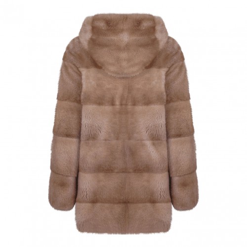 Beige Mink Fur Coat with Hood