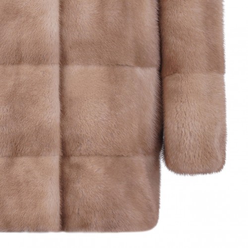 Beige Mink Fur Coat with Hood