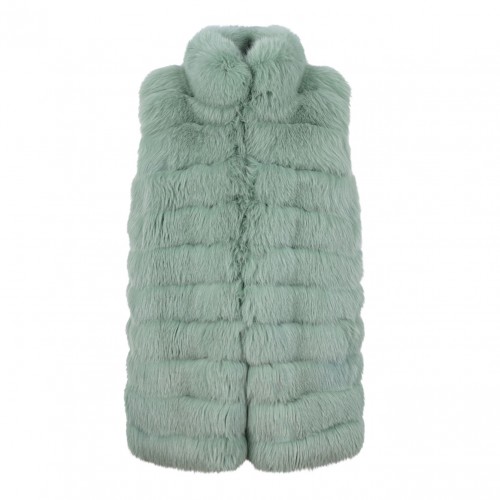 Light Green Fox Fur Coat with High Collar