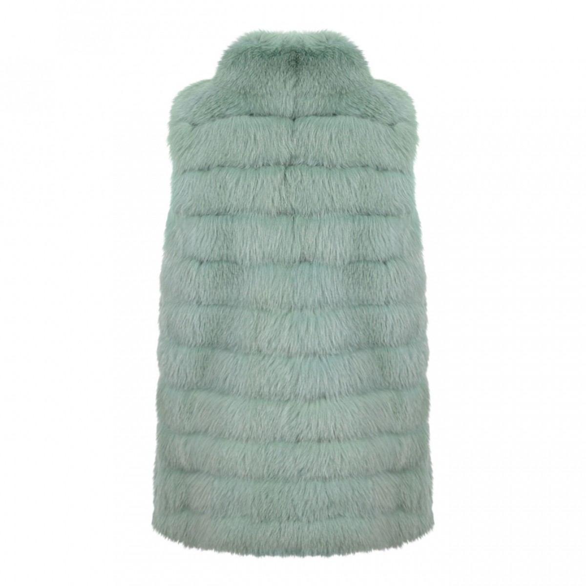 Light Green Fox Fur Coat with High Collar