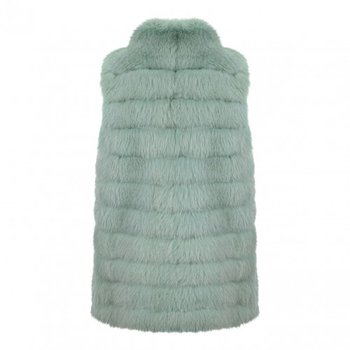 Light Green Fox Fur Coat with High Collar