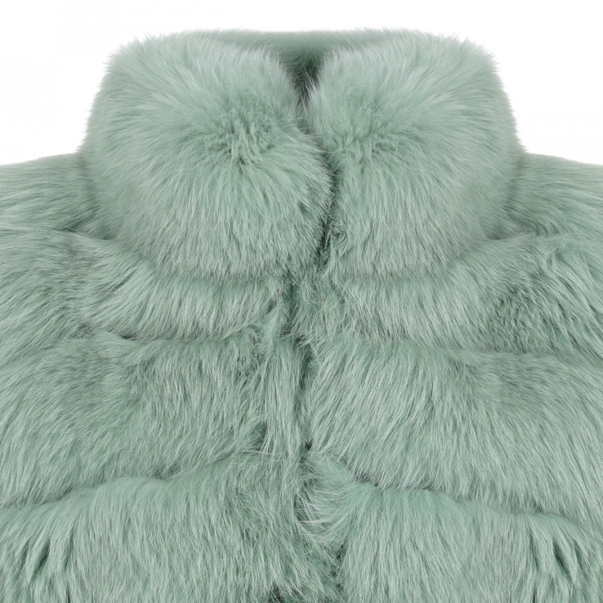 Light Green Fox Fur Coat with High Collar