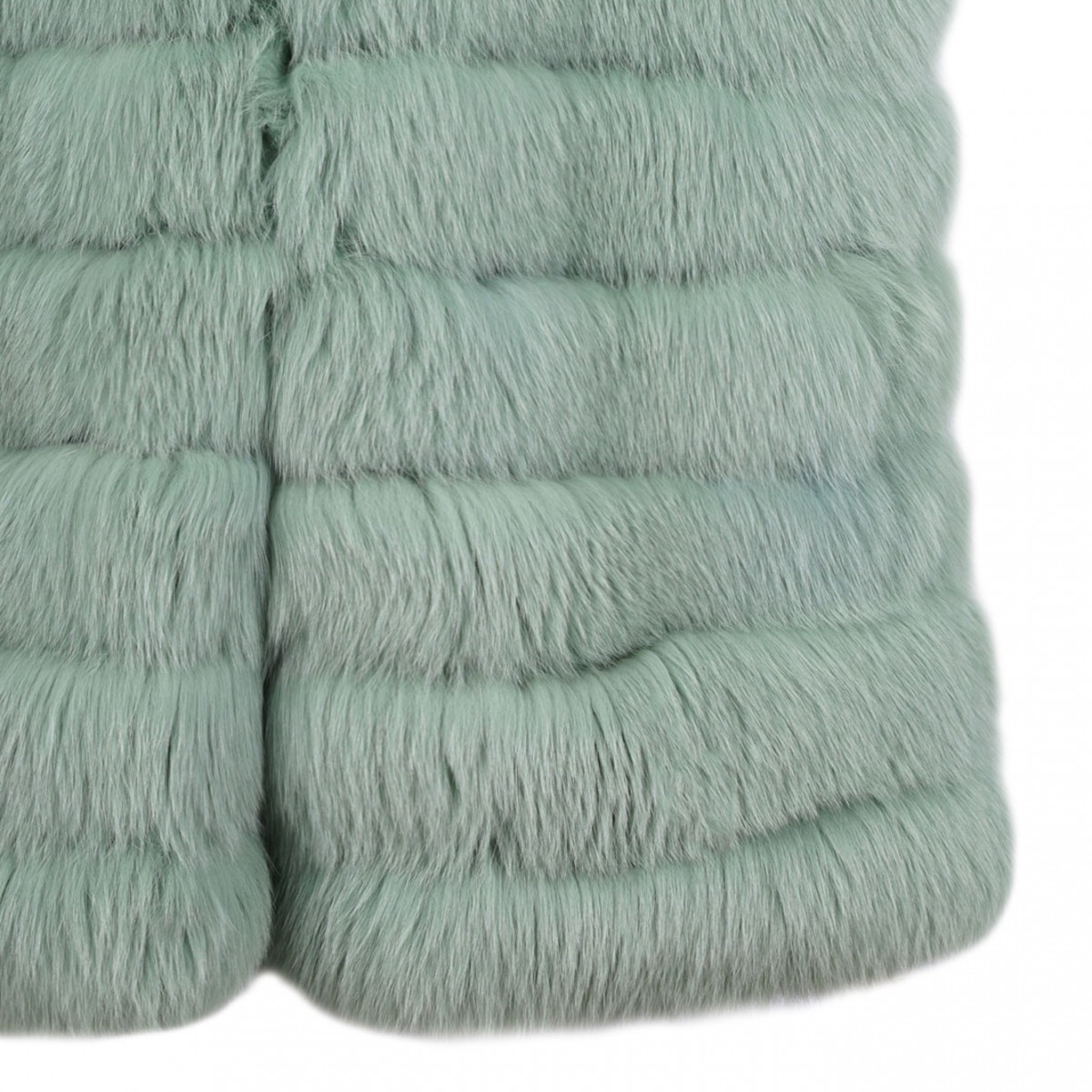Light Green Fox Fur Coat with High Collar