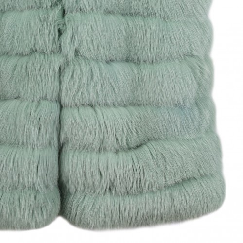 Light Green Fox Fur Coat with High Collar