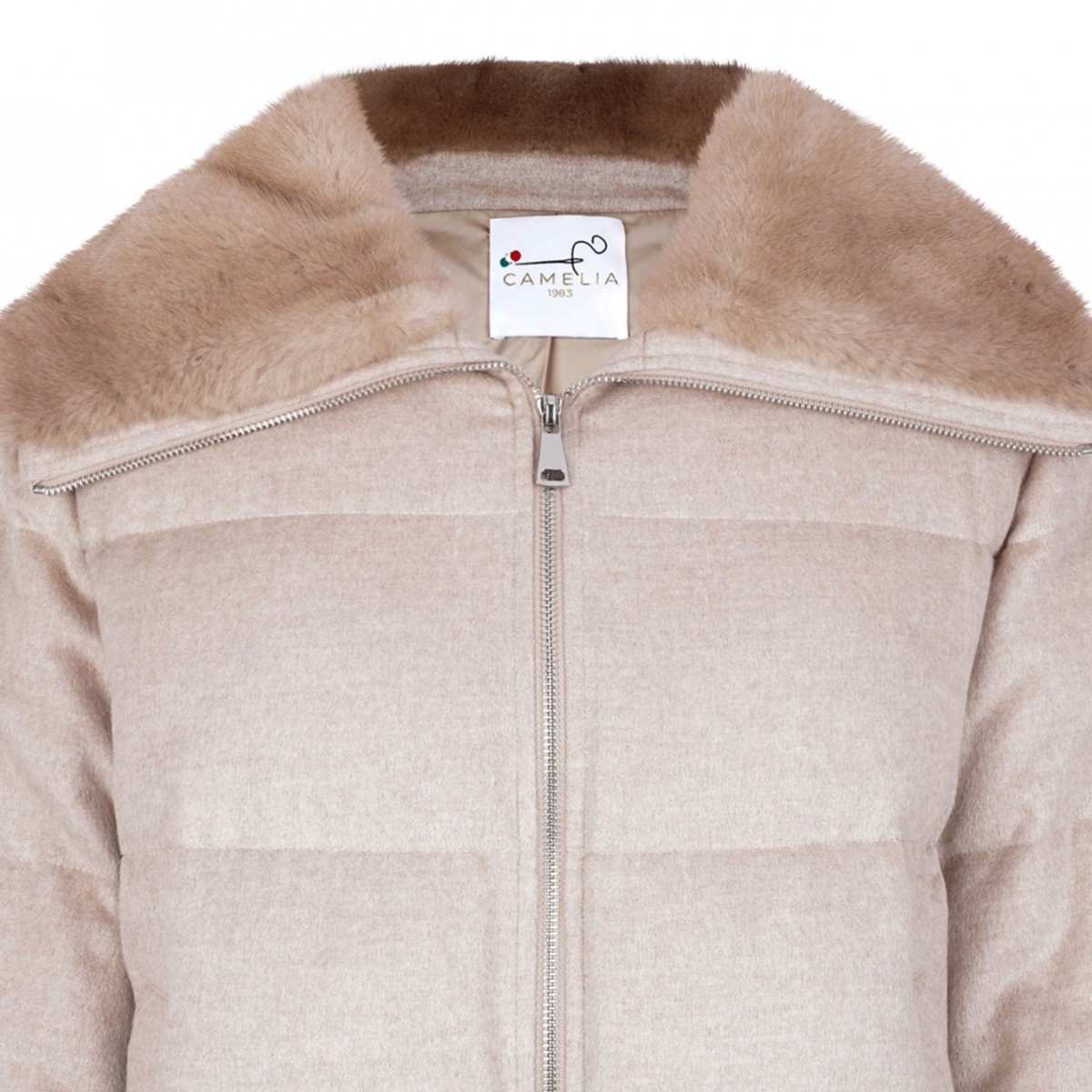 Beige Mink and Cashmere Padded Jacket