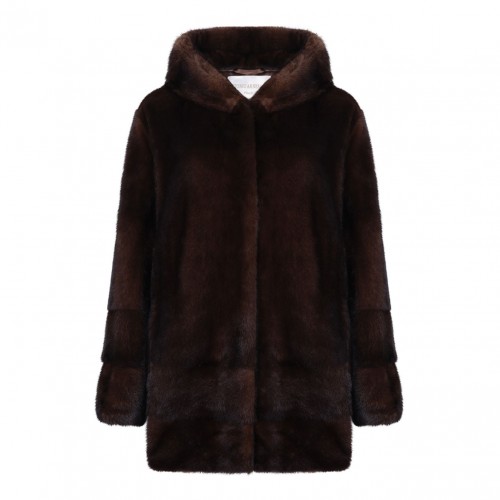 Dark Brown Mink Fur Midi Coat with Hood