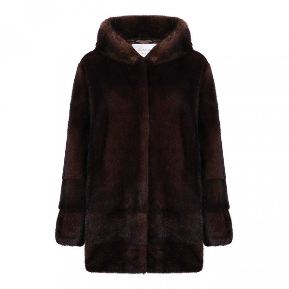 Dark Brown Mink Fur Midi Coat with Hood