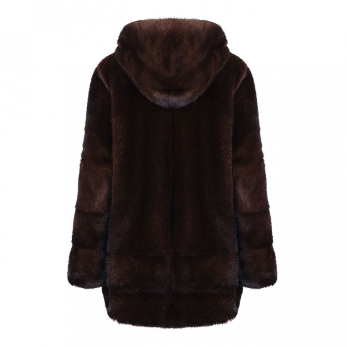 Dark Brown Mink Fur Midi Coat with Hood