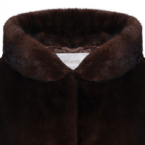 Dark Brown Mink Fur Midi Coat with Hood