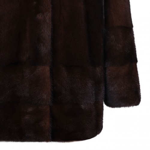 Dark Brown Mink Fur Midi Coat with Hood