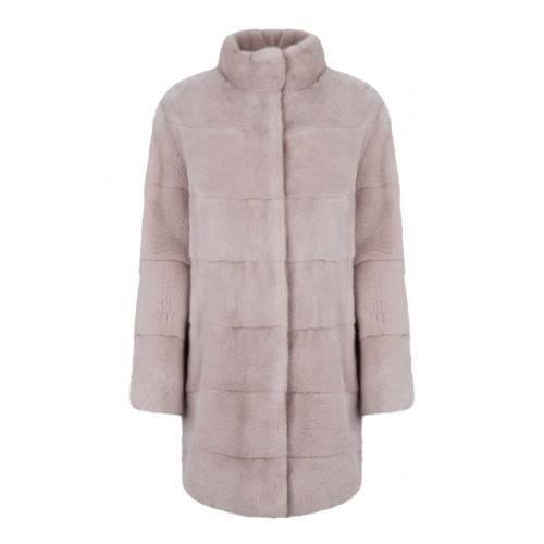 Mink Fur Midi Coat with High Collar