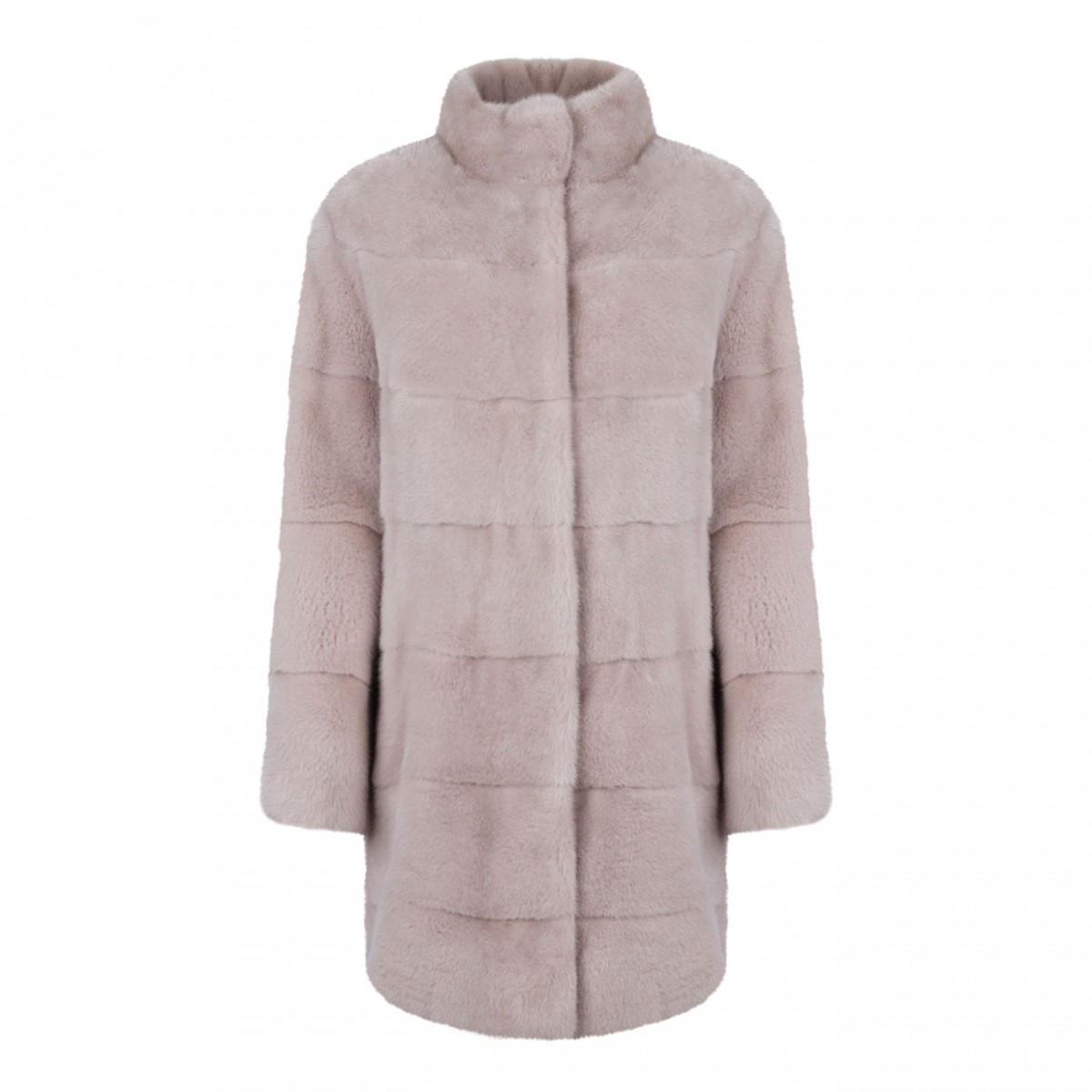 Mink Fur Midi Coat with High Collar