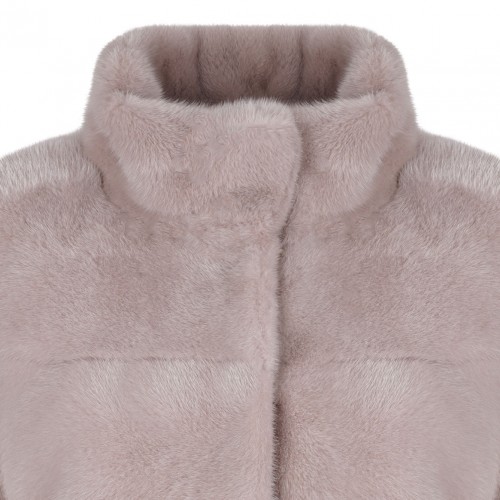 Mink Fur Midi Coat with High Collar