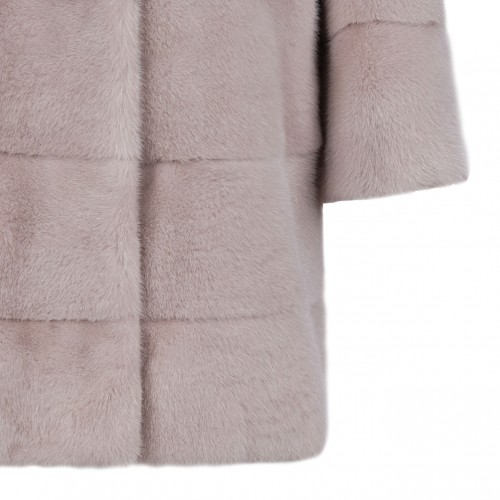 Mink Fur Midi Coat with High Collar