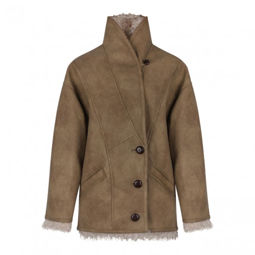 Taupe Shearling Faux Fur Clea Coat