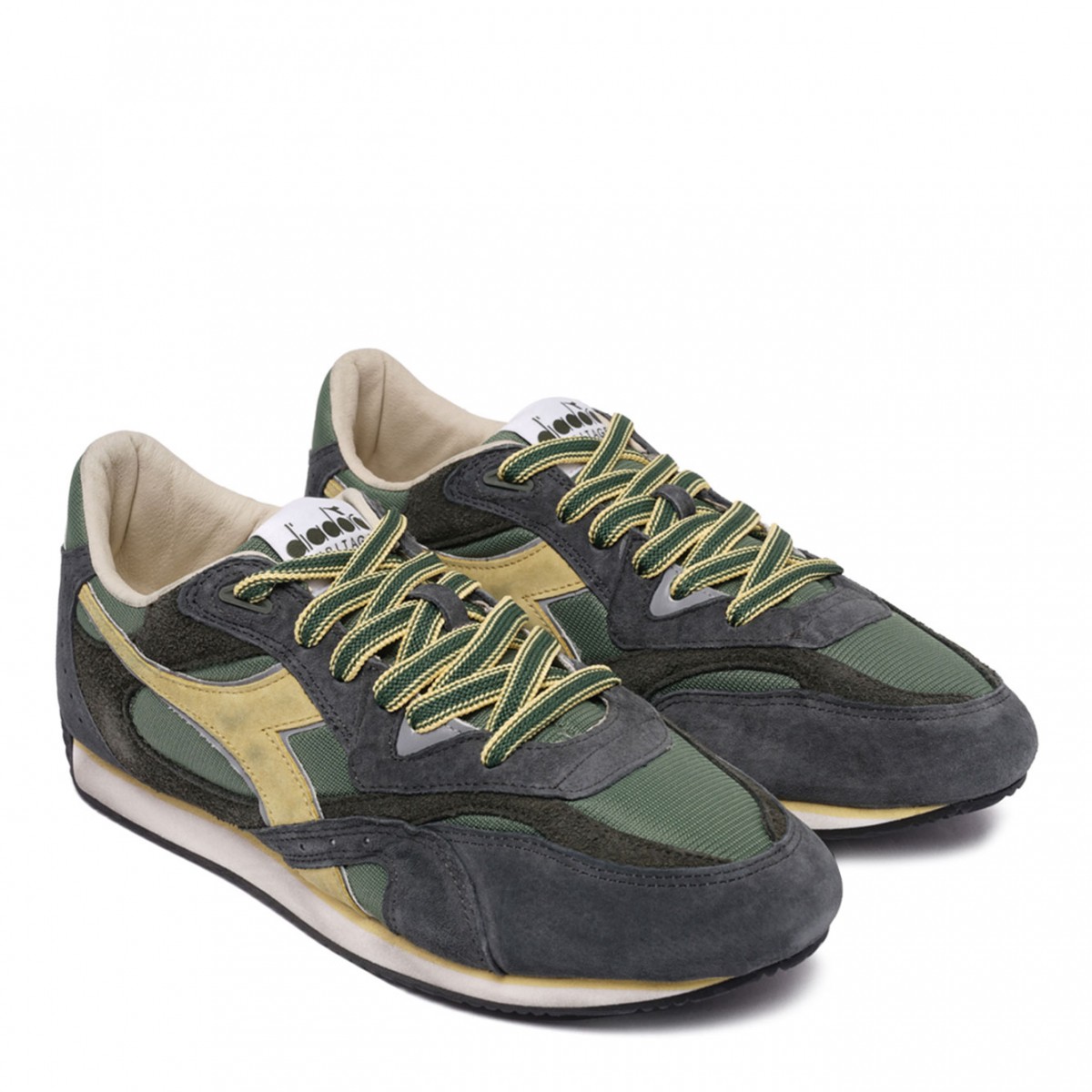 Green Suede Panelled Trainers