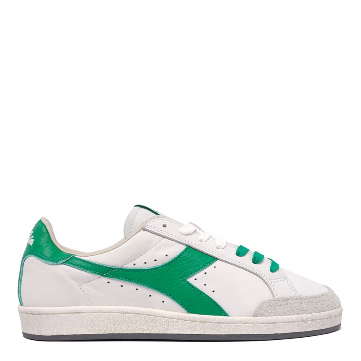 White and Green Leather Low Top Sneakers