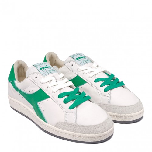 White and Green Leather Low Top Sneakers 2