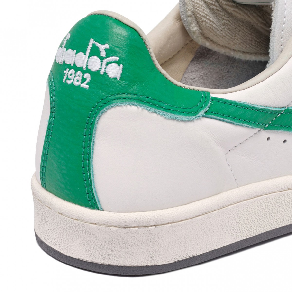 White and Green Leather Low Top Sneakers