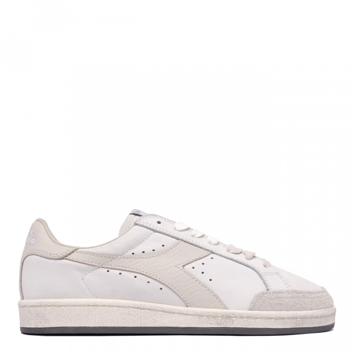 White and Light Grey Prestige Leather Sneakers