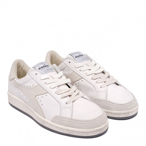 White and Light Grey Prestige Leather Sneakers 2
