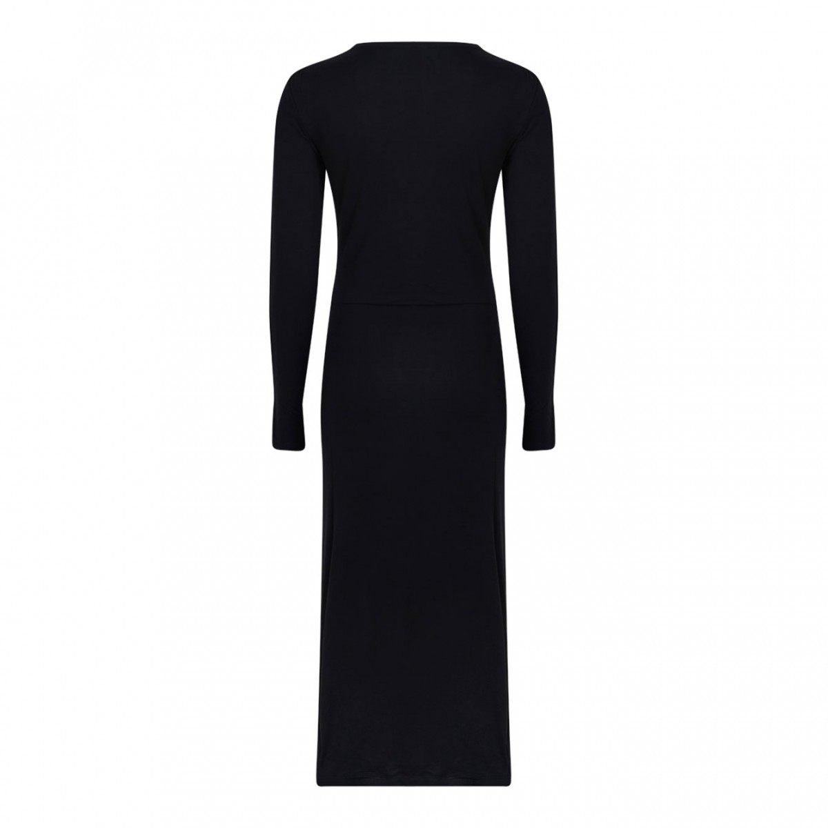 Black Gathered Long-Sleeve Midi Dress