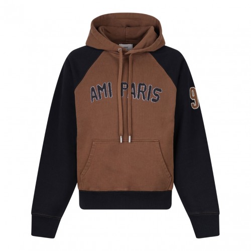 Brown Raglan-Sleeve Embroidered Hoodie