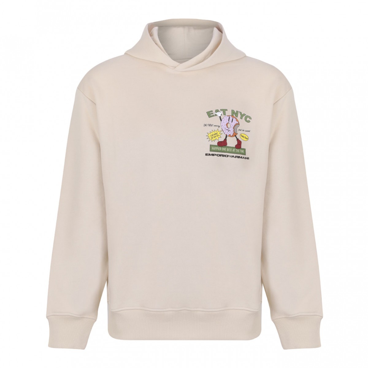 Light Beige Bagel-Print Cotton Hoodie