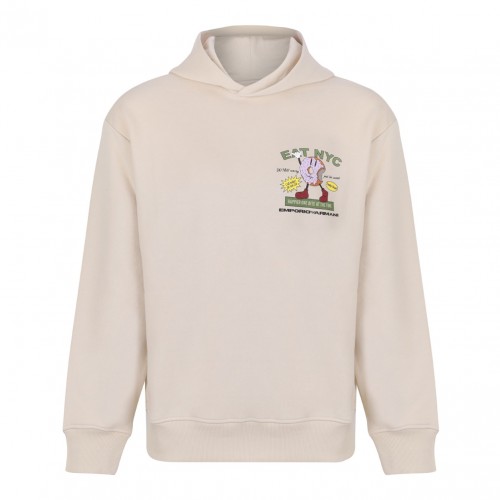 Light Beige Bagel-Print Cotton Hoodie