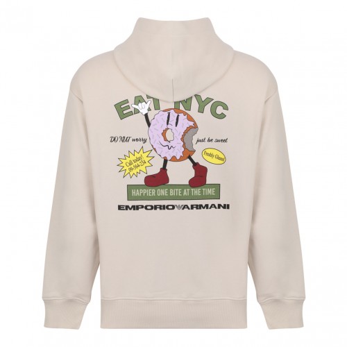 Light Beige Bagel-Print Cotton Hoodie 2