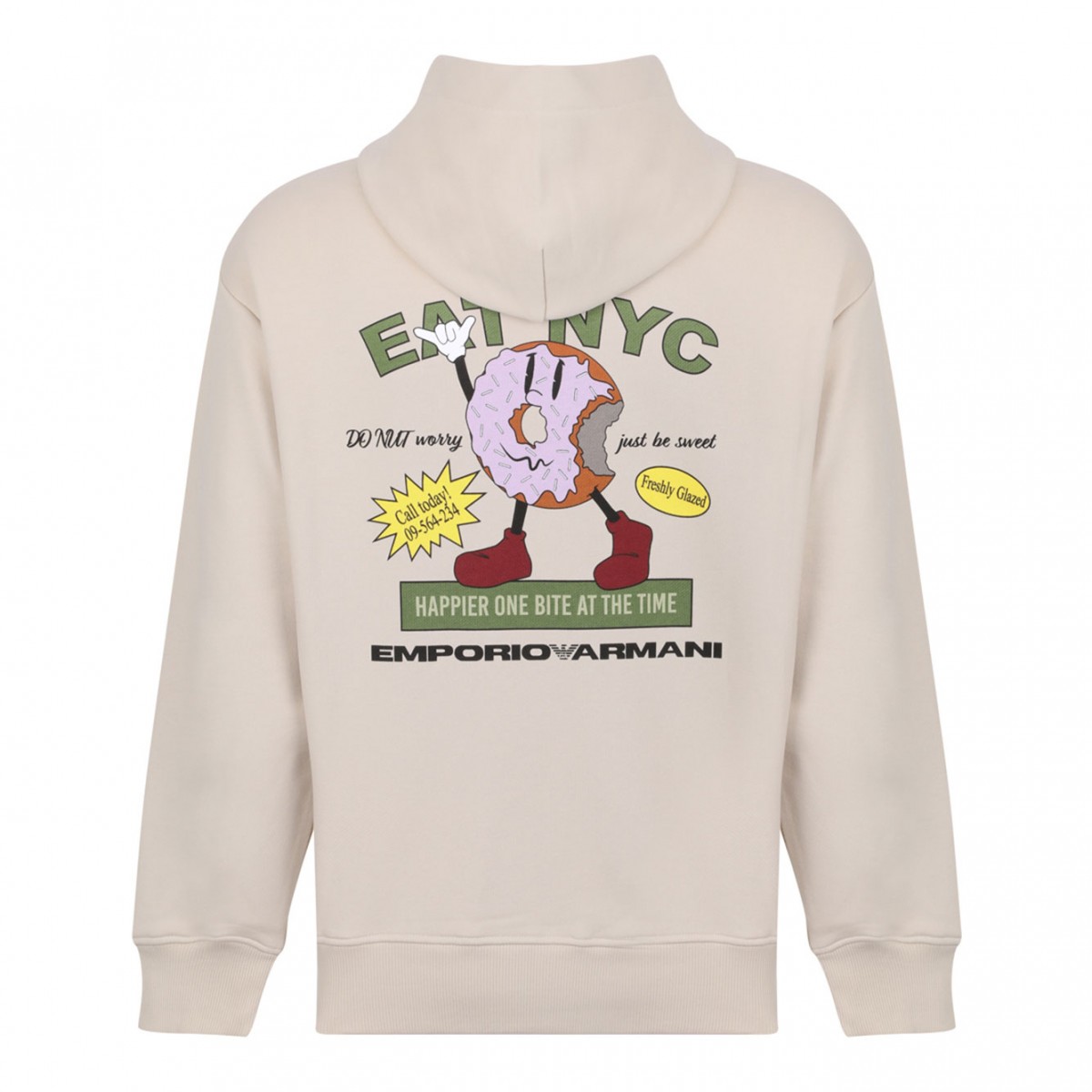 Light Beige Bagel-Print Cotton Hoodie