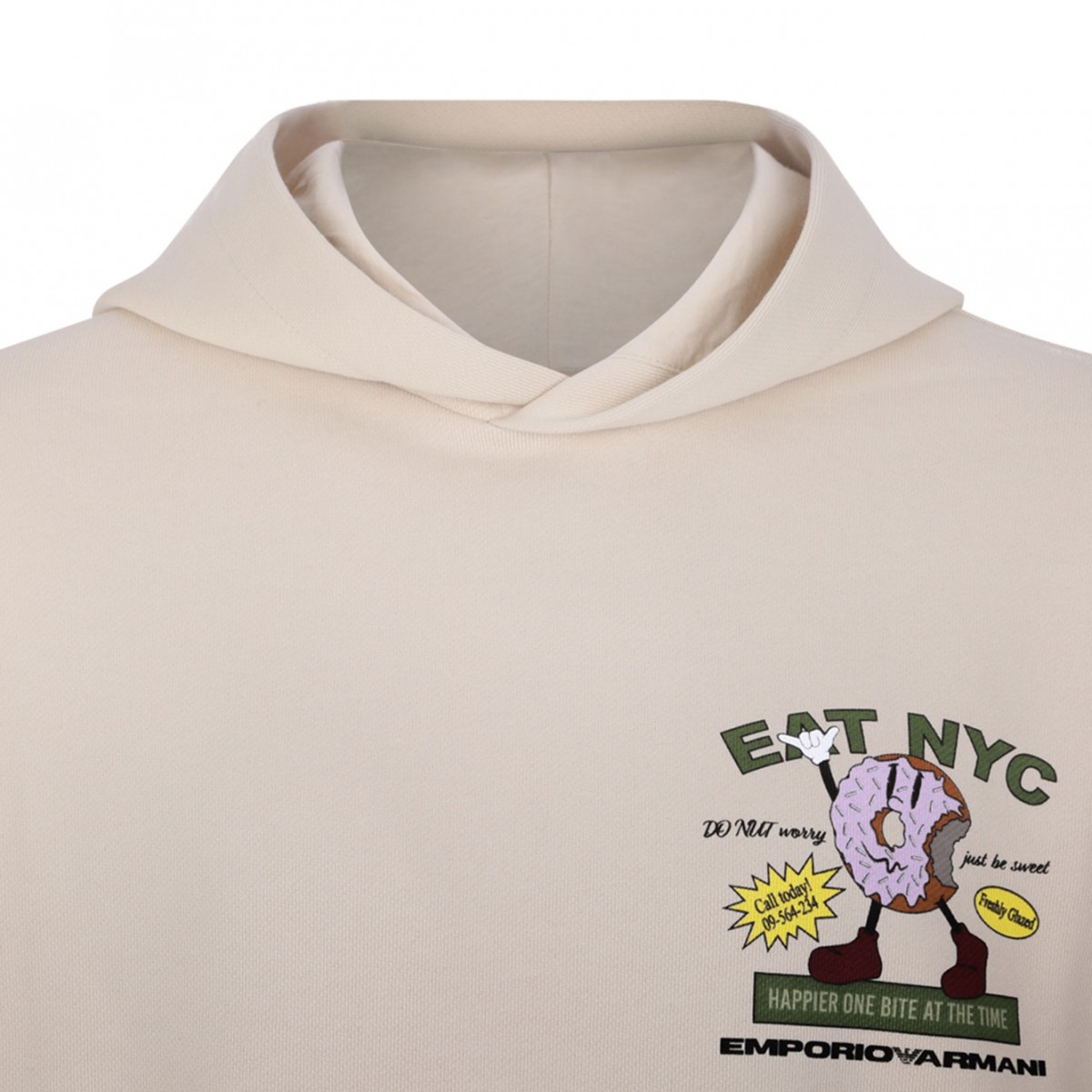 Light Beige Bagel-Print Cotton Hoodie