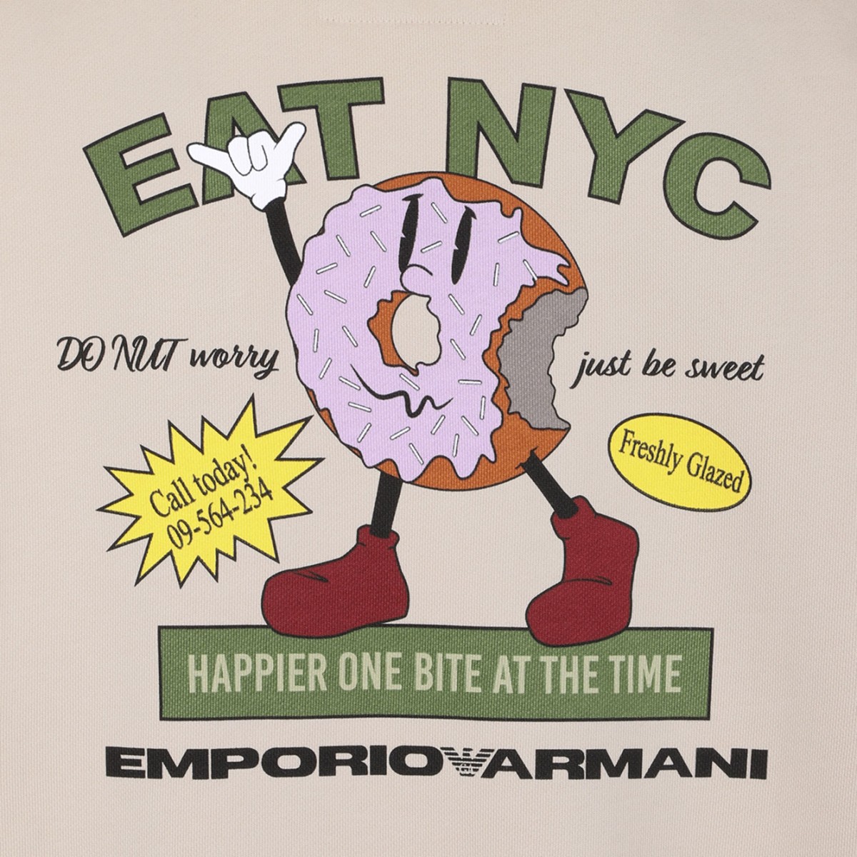 Light Beige Bagel-Print Cotton Hoodie